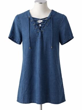 Alya Indigo Blue Denim Lace-Up Midi Dress Size Small